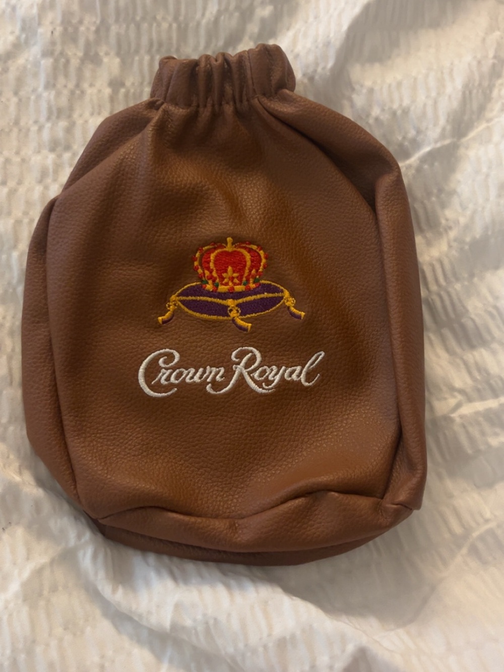 Crown Royal Embroidered Leather Drawstring Pouch - Brown
